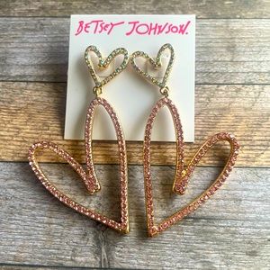 Betsey Johnson Double Hearts Drop Earrings